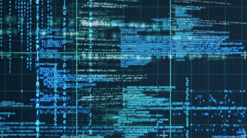 Digital Data Stream on Blue Grid Background