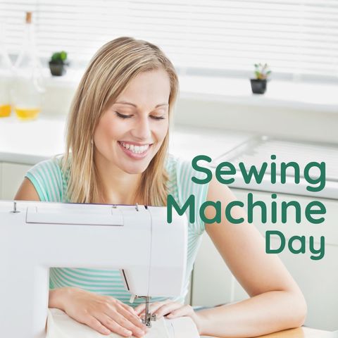 joyful creative woman seamstress sewing on machine - Download Free Stock Templates Pikwizard.com