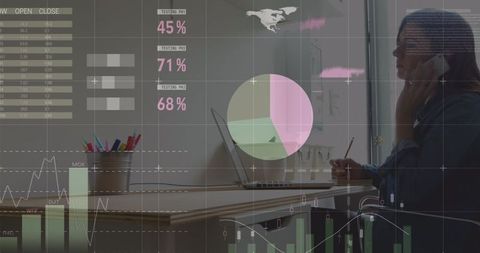 Man Analyzing Global Data and Statistics on Computer