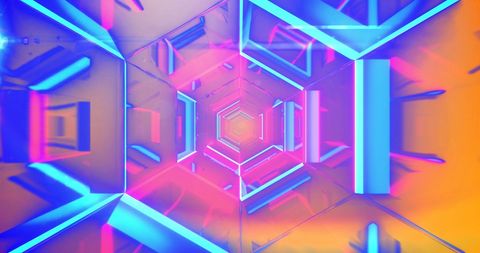 Vibrant Neon Tunnel with Geometric Shapes