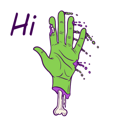 Zombie hand waving hi on transparent background halloween whimsy