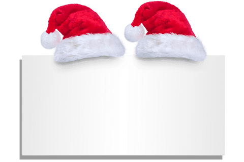 Transparent card with santa hats on top for christmas message