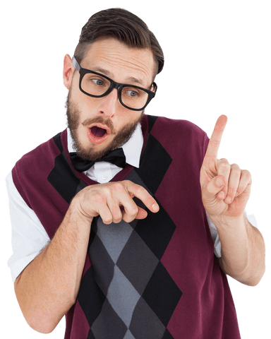 geeky hipster in sweater vest pointing on transparent background - Download Free Stock Videos Pikwizard.com
