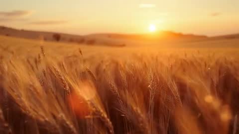 Golden Wheat Field Swaying in Tranquil Sunset Light