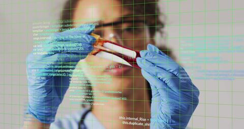 scientist analyzing blood sample with programming code overlay - Download Free Stock Images Pikwizard.com