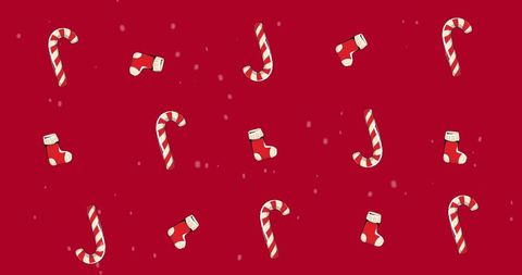 A seamless loop of candy canes and Christmas stockings moving across red background captures spirit of Christmas celebration. Ideal as digital wallpaper during holiday season, using in festive animations. Perfect for Christmas party invites, themed social media backgrounds, online advertisements.