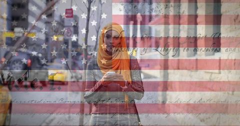 Diverse american society concept with islamic woman