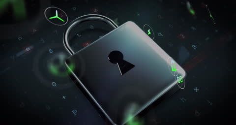Digital Security Concept with Animated Padlock and Data Icons