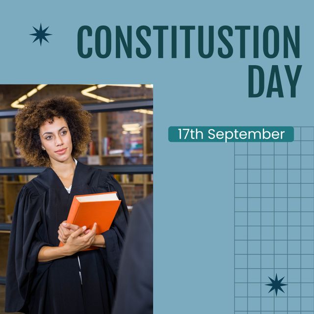 Perfect for promoting Constitution Day events, legal education material, and highlighting female representation in the legal profession. Can be used on websites, posters, and social media campaigns focused on law, justice, and rights awareness.