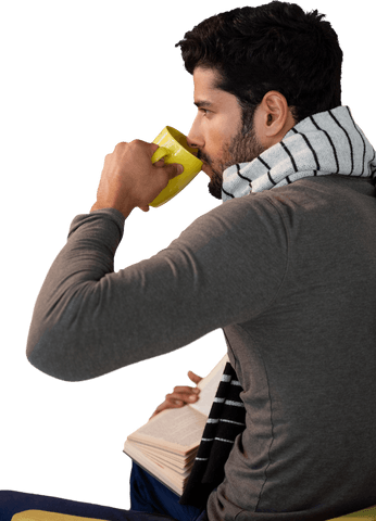 transparent thoughtful man enjoying book and coffee - Download Free Stock Videos Pikwizard.com