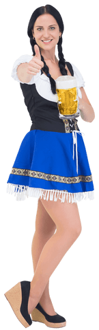 Transparent oktoberfest woman holding beer and gesturing thumbs up