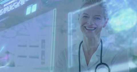 Advanced technology in healthcare: doctor analyzing holographic data