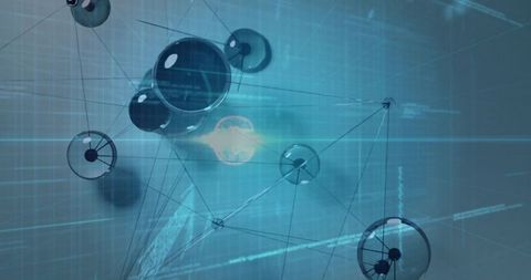 Futuristic Digital Network with Floating Nodes in Virtual Space