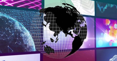 Rotating Digital Globe with Colorful Electronic Interface - Download Free Stock Images Pikwizard.com