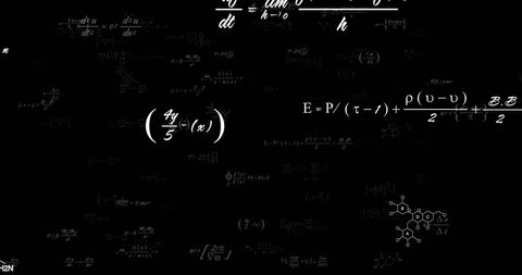 Mathematical formulas on chalkboard background