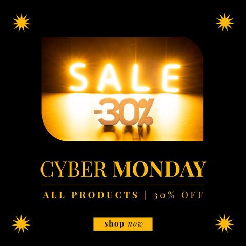 cyber monday promotion: 30% off highlighted in golden glow - Download Free Stock Templates Pikwizard.com