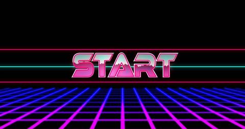 Retro Neon Start Sign with Futuristic Grid Pattern