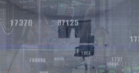 Business professionals analyzing stock data on display