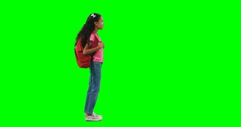 Schoolgirl with Backpack on Green Screen Background - Download Free Stock Images Pikwizard.com