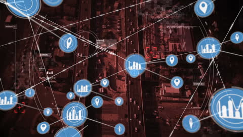 Digital Network and Connections Overlay on Urban Cityscape