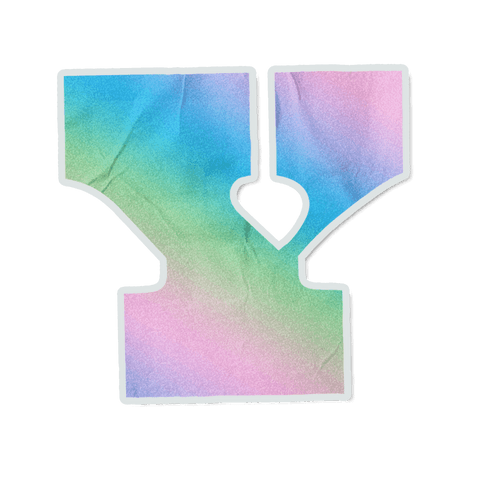 Transparent pastel watercolor sticker uppercase y with heart cutout and white rim