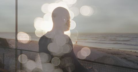 Silhouette of Man with Headphones Enjoying Ocean Sunset - Download Free Stock Images Pikwizard.com