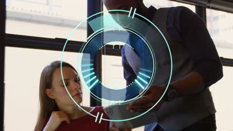 Diverse Team Collaborating with Futuristic Interface in Office