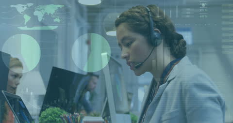 Data Processing Concept Over Businesswoman in Office Using Headset