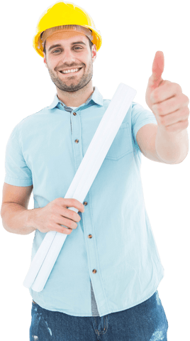 cheerful architect holding blueprint giving thumbs up transparent design - Download Free Stock Videos Pikwizard.com
