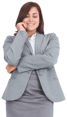 Confident Hispanic Businesswoman in Grey Suit on Transparent Background