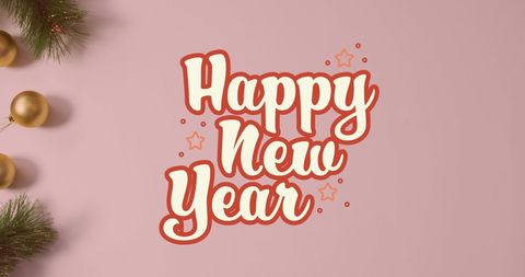 Festive Happy New Year Text with Gold Ornaments