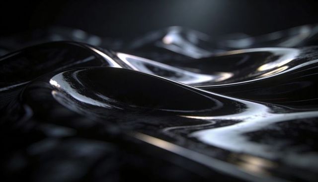 Dark metallic waves reflecting specular highlights abstract iridescent surface texture