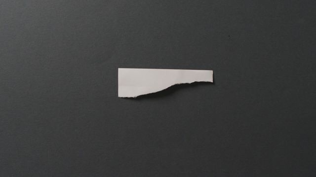 Shows a close-up view of a single torn piece of white paper against a black background, creating a stark black-and-white contrast. Suitable for backgrounds, art projects, graphic design, or concepts related to writing, simplicity, and materials.