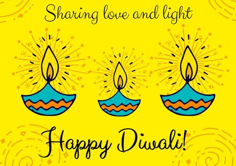 diwali greetings card with colorful diyas on yellow background - Download Free Stock Templates Pikwizard.com