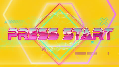 Retro Neon Glitch Effect with Press Start Text