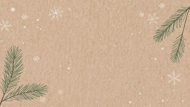 Kraft Paper Winter Background with Pine Sprigs and Snowflakes Rustic Holiday Stationery