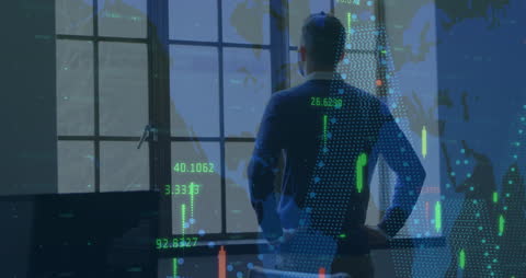 Businessman Overlooks Stock Market Data Visualization