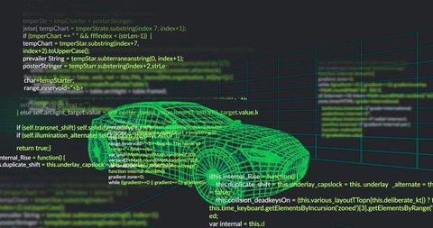 Digital 3d car modeling with programming code visualization