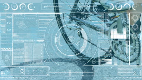 Futuristic Data Overlay on Bicycle Wheel and Cyclist