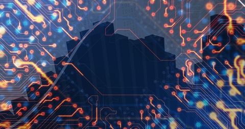 Abstract Digital Circuit Pattern with Futuristic Overlay