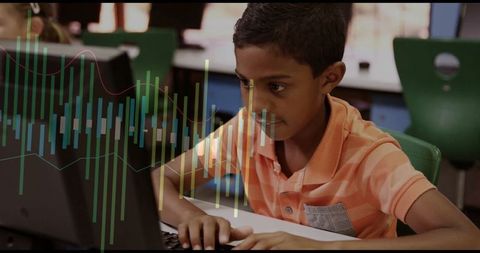 Student learning computer skills in classroom environment