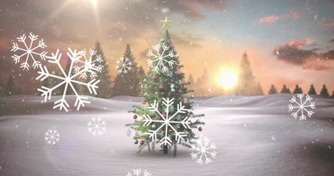 Enchanting Winter Wonderland Christmas Scene with Snowflake Overlay