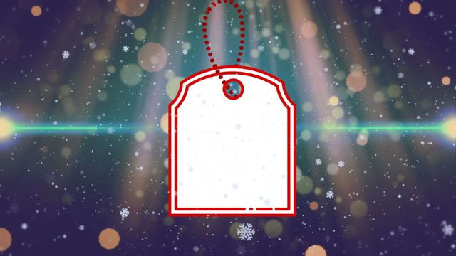 Animated gift tag with falling snow holiday background. Ideal for digital greeting cards, Christmas promotions, holiday-themed videos, and winter advertisements.