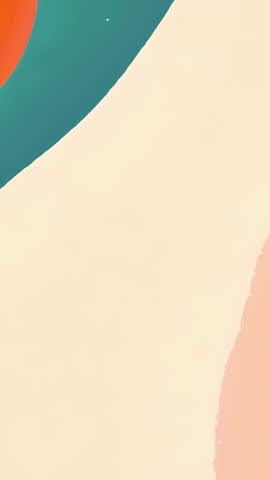 Vertical abstract art video featuring teal curve, red blotch and peach geometric forms