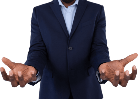 transparent businessman gesticulating in navy suit and open hands - Download Free Stock Videos Pikwizard.com