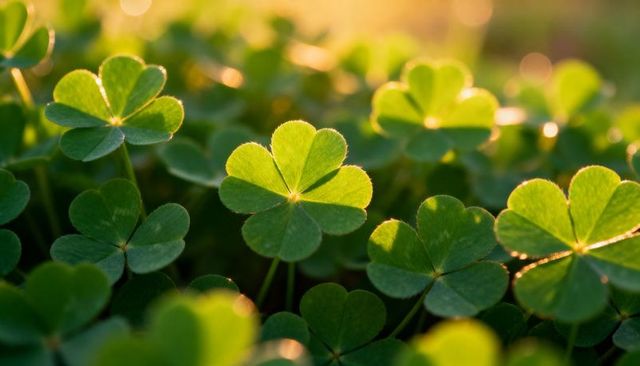 Glowing Backlit Clover Leaves at Sunrise Revealing Translucent Veins and Fine Hairs