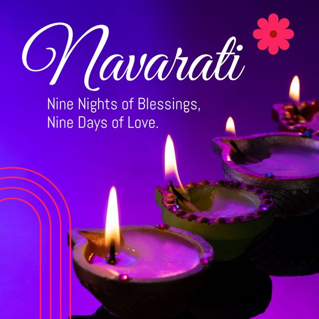 Navaratri Celebration with Traditional Diyas and Blessings Text - Download Free Stock Templates Pikwizard.com