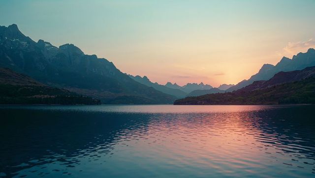 Scenic Alpine Lake at Sunset with Reflection of Rocky Mountains