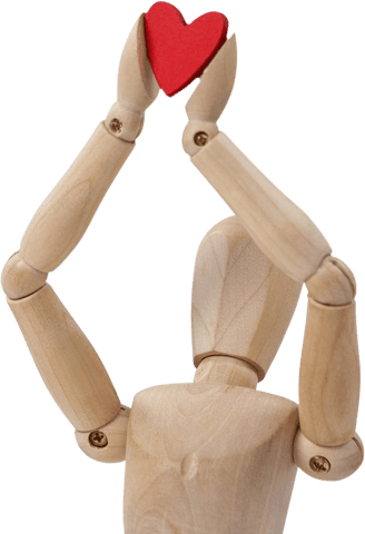 Transparent Wooden Figurine Holding a Heart Raised