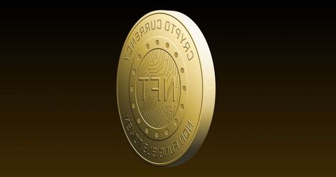 Golden 3D NFT Coin Spinning on Brown Background